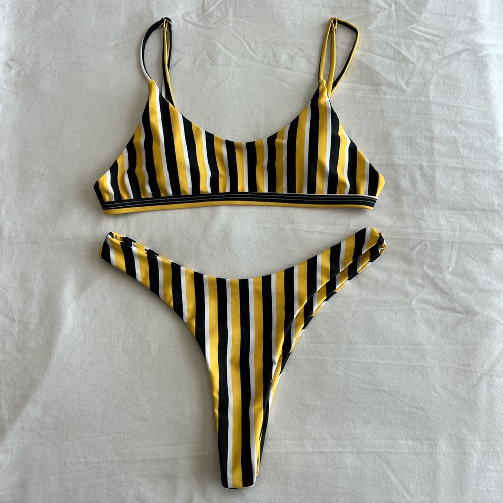 Yellow and black striped bikini
